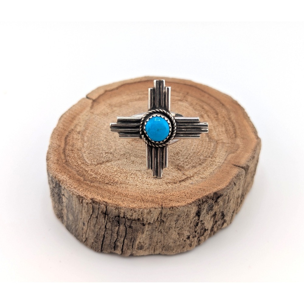 Navajo Zia Ring Turquoise Handmade Native American Jewelry Silver Band Sz 8.5US* - Picture 1 of 9